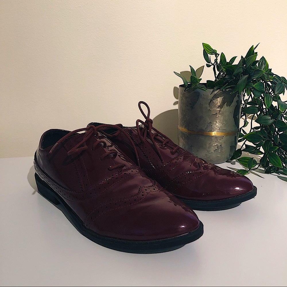 ASOS Cranberry Faux Patent Leather Lace Up Oxford Loafers UK 5 Women’s (7 US)